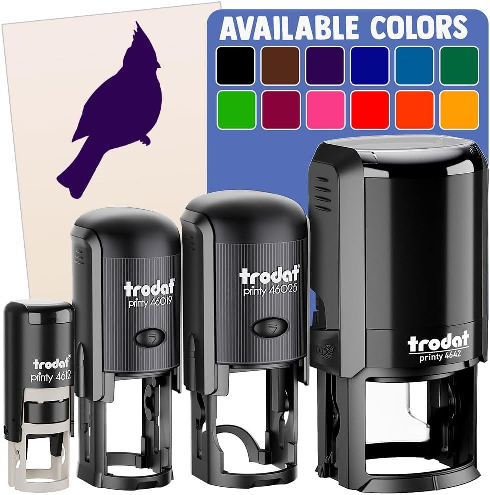 Cardinal Bird Solid Self-Inking Rubber Stamp Ink Stamper for Stamping Crafting Planners - 1-1/2 Inch Large - Black Ink