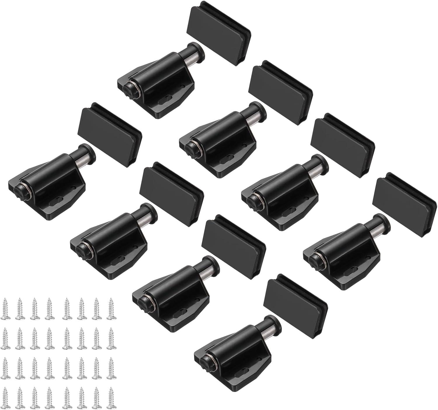 uxcell 8Pcs Magnetic Touch Push Open Latch, Glass Door Catch Latch Closures Single Magnetic Catch Latches with Clamp and Screw for 3-6mm Door for Drawer Cupboard Closet, Black