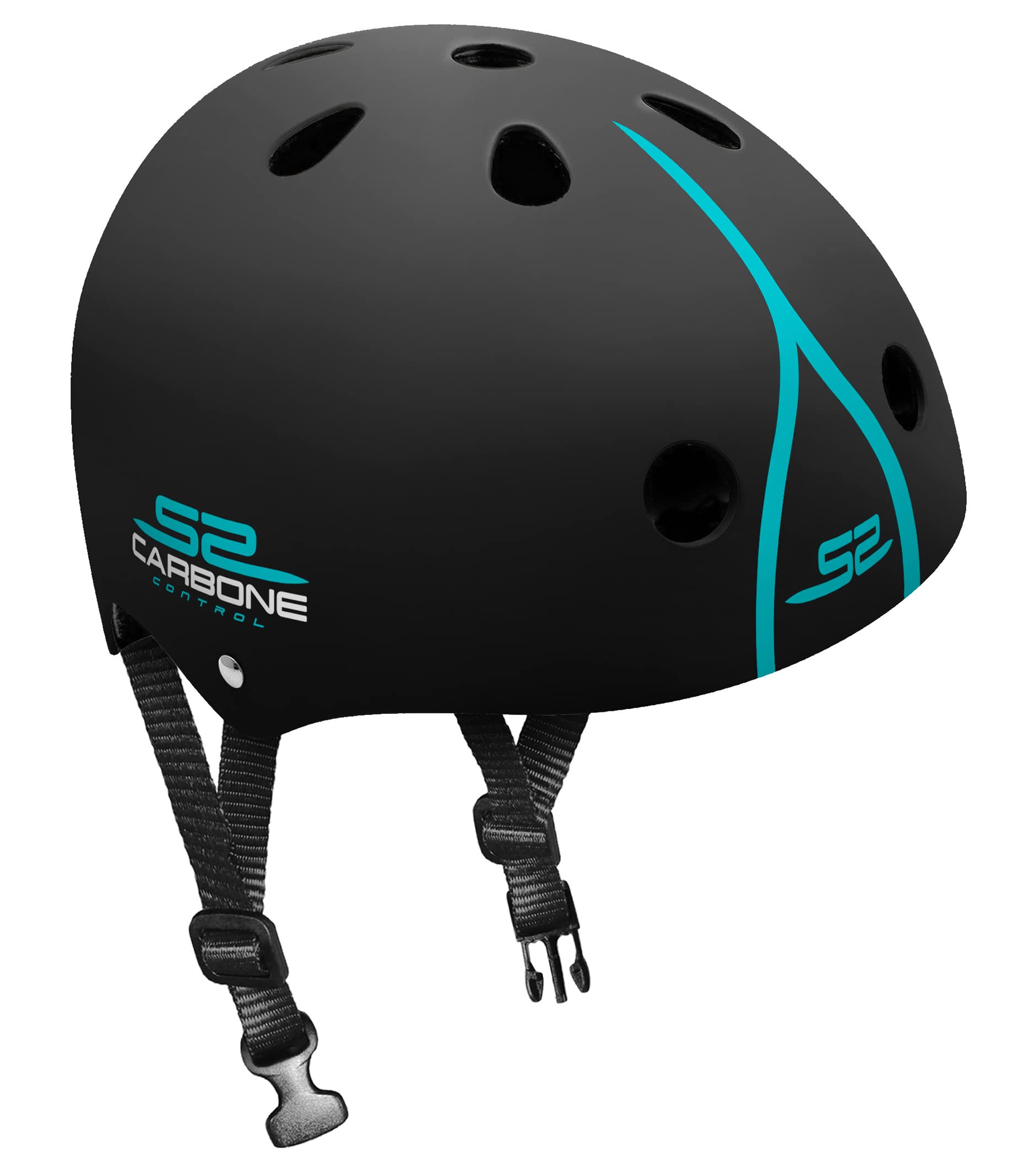 Stamp Unisex Youth Skate Skids Control Carbon Helmet with Adjustment Wheel, Black/White/Blue, 53/57 cm