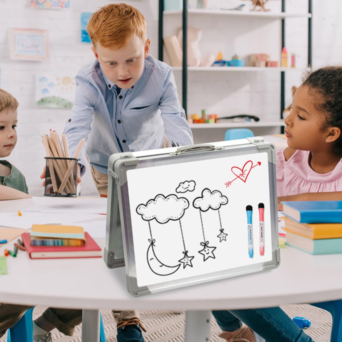 UKCOCO Lavagna Magnetica Bifacciale da Tavolo Mini Lavagna Bianca Cancellabile Leggera Supporto Pieghevole Magnetica Portatile per Ufficio e Casa