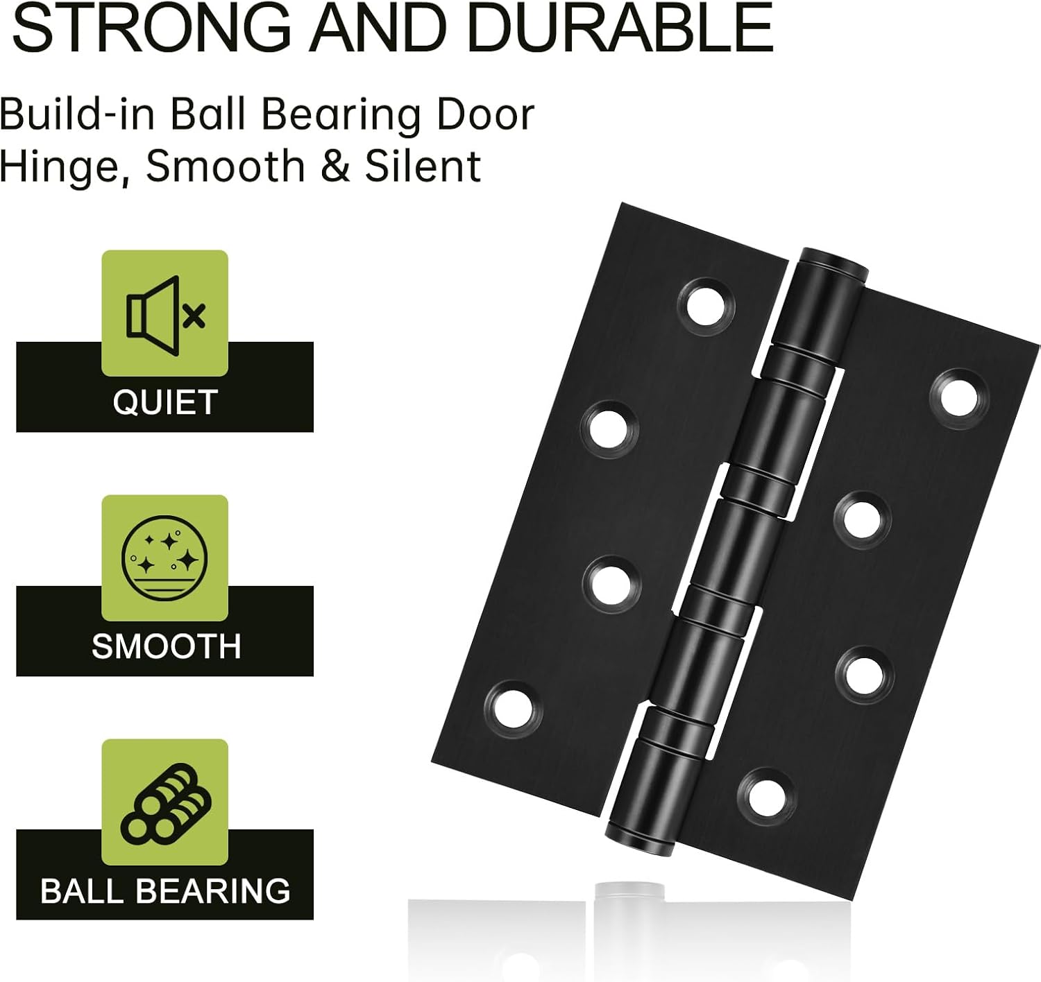 6-Pack Black Door Hinges, 4 Inch Heavy Duty Stainless Steel Hinge for Interior Exterior Doors, Max Loading 150LB, Matte Black Ball Bearing Hinges with Screws, Smooth and Quiet