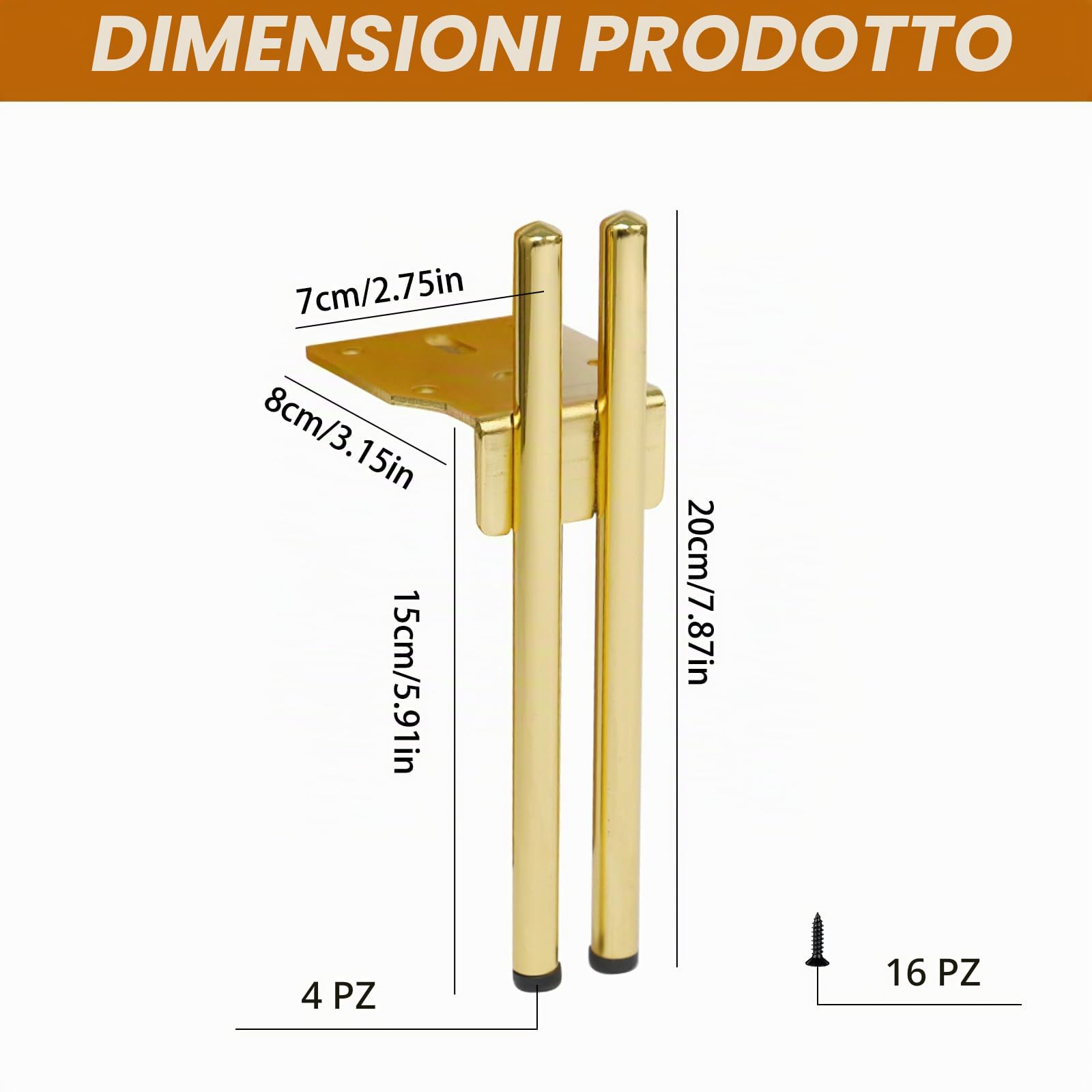 4Pezzi Piedini per Mobili inMetallo Dorato con Viti perArmadietti