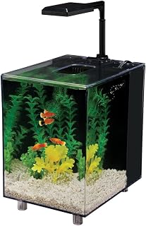 PENN-PLAX Water-World Prism Nano Aquarium Kit – Includes Integrated Filter, 2 Filter Media Cartridges, Telescoping LED Light, and Tinted Cover – 2 Gallons – Black