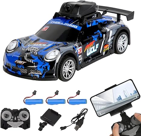 Mini Drift RC Car for Adults Beginners, with Camera & LED Lights 4CH Electric Racing Sports Cars 2.4Ghz Remote Control Car Model Hobby Gift - RTR Version / 3 Battery