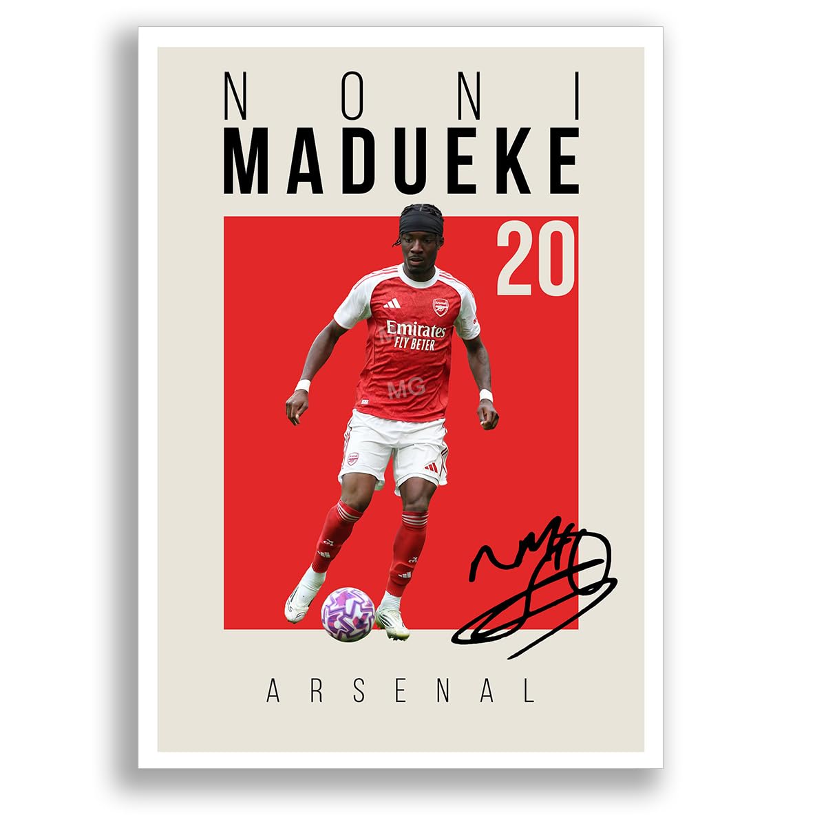 Noni Madueke Arsenal Signed Photo Poster Print Picture Display Framed Autograph Memorabilia for Football Fans Gift England (A4 poster Only Cream)