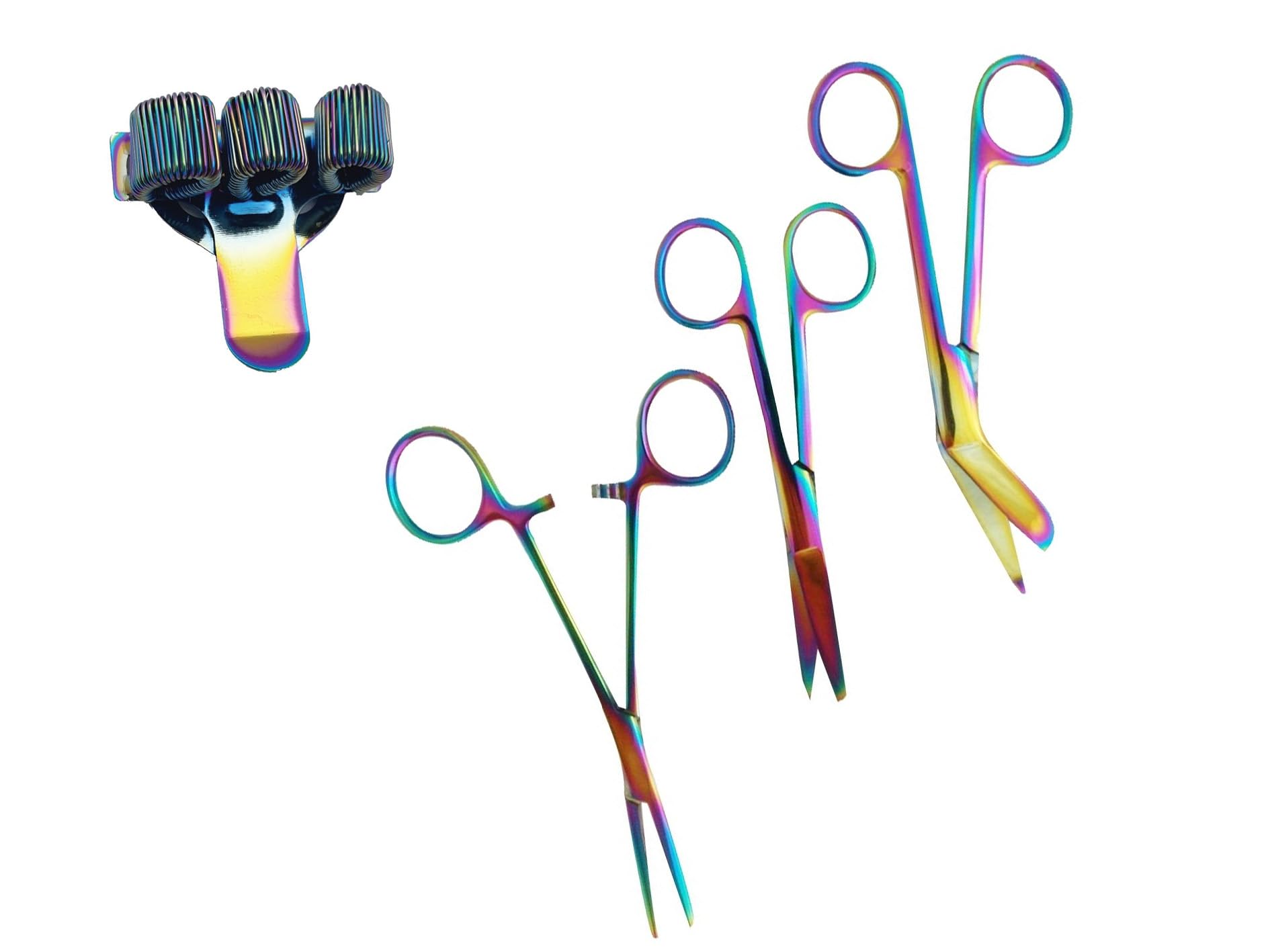Krankenschwester scheren set und Stifthalter MIT GRAVUR – Verbandschere – Stifthalter – Zubehör – pflegeschere - bandagenschere - Geschenk Krankenschwestern - Edelstahl (Plasma Rainbow)