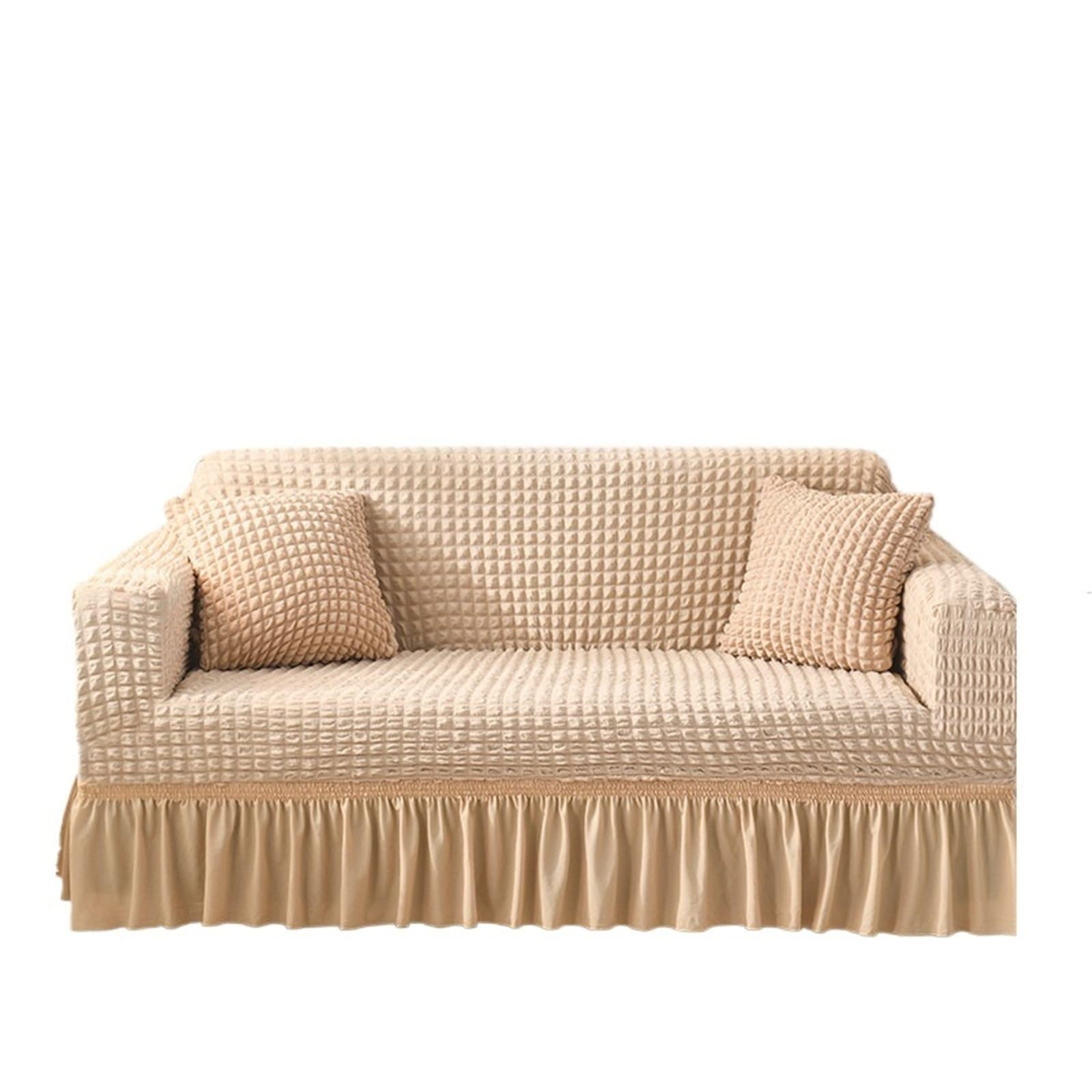 SUBLXPoten Sofa Cover with Skirt Skirt 1/2/3/4 Seater Sofa Cover 90-300cm Full Package Single Universal Elastic Slipcovers(Beige,2 Seat (145-185cm))