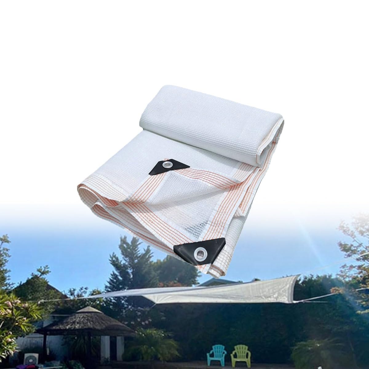 Toldo de patio al aire libre con 90% proteccion UV transpirable y malla anti calor blanca