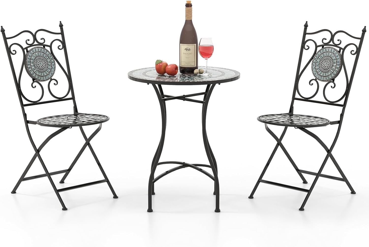 COSTWAY Bistrotisch mit 2 Stühlen, Mosaik Bistroset klappbar, 3