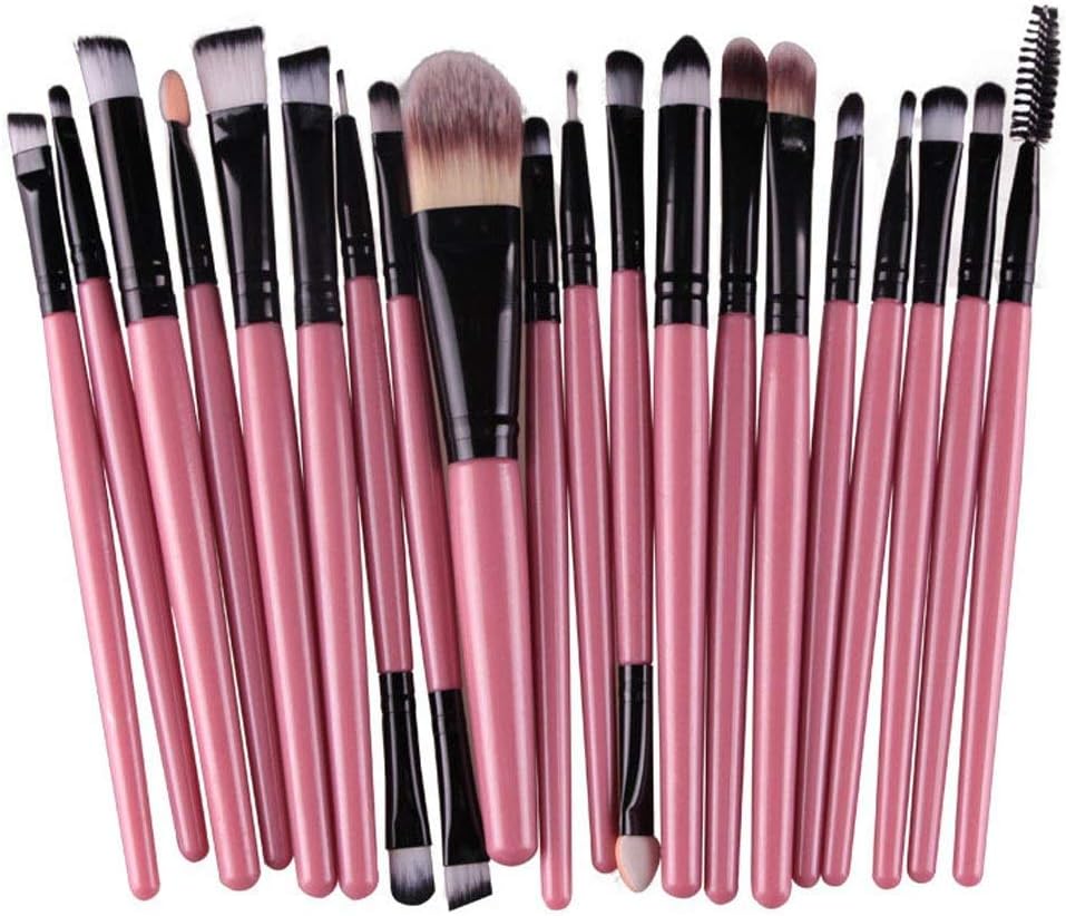 KOLIGHT® 20 Pcs Pro Makeup Set Powder Foundation Eyeshadow Eyeliner Lip Cosmetic Brushes (Black+Pink)