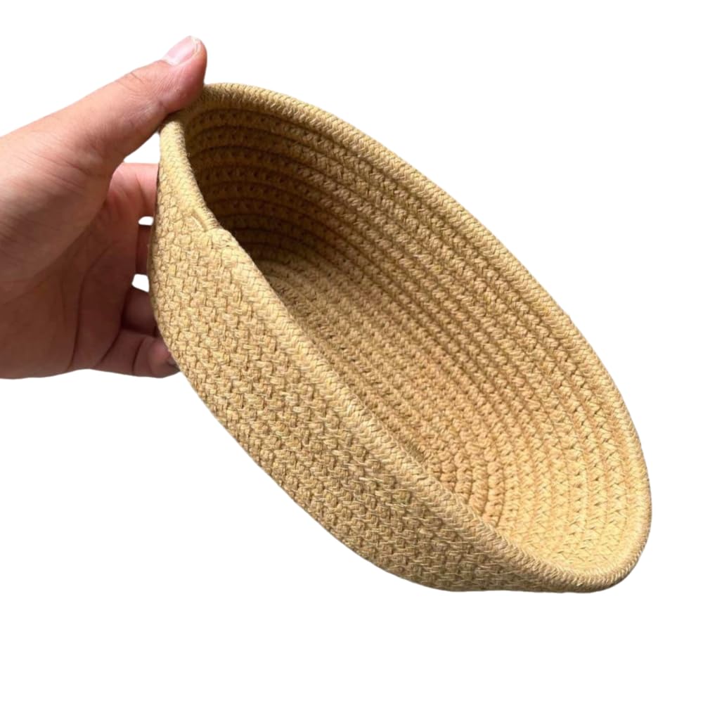 Small Cotton Woven Basket,Cotton Rope Woven Bathroom Storage Basket,Multipurpose Organizer Box for Cupboard Drawer(M(26X16X8CM),Khaki)