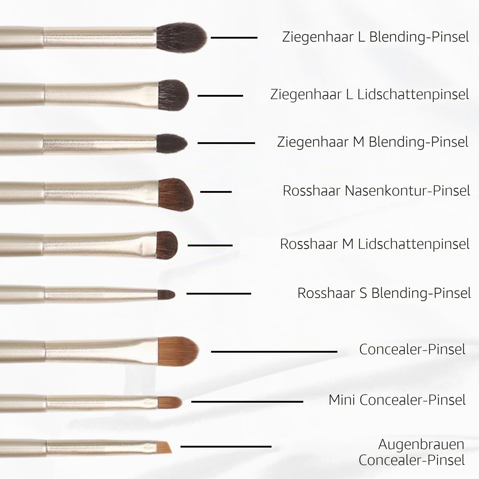 ENZO KEN Natürliches Haar Lidschatten Make up Pinsel Set mit Handtasche, für Unteraugen Concealer Mischung, Rauchige Augen, Augenbraue, Geschwollene Augenringe. E200-Gold