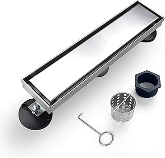 Elefloom Linear Shower Drain, 12 inch Drain with Tile Insert 2-in-1 Panel, Brushed 304 Stainless Steel Shower Floor Drain, Linear Drain with Hair Strainer and Adjustable Feet