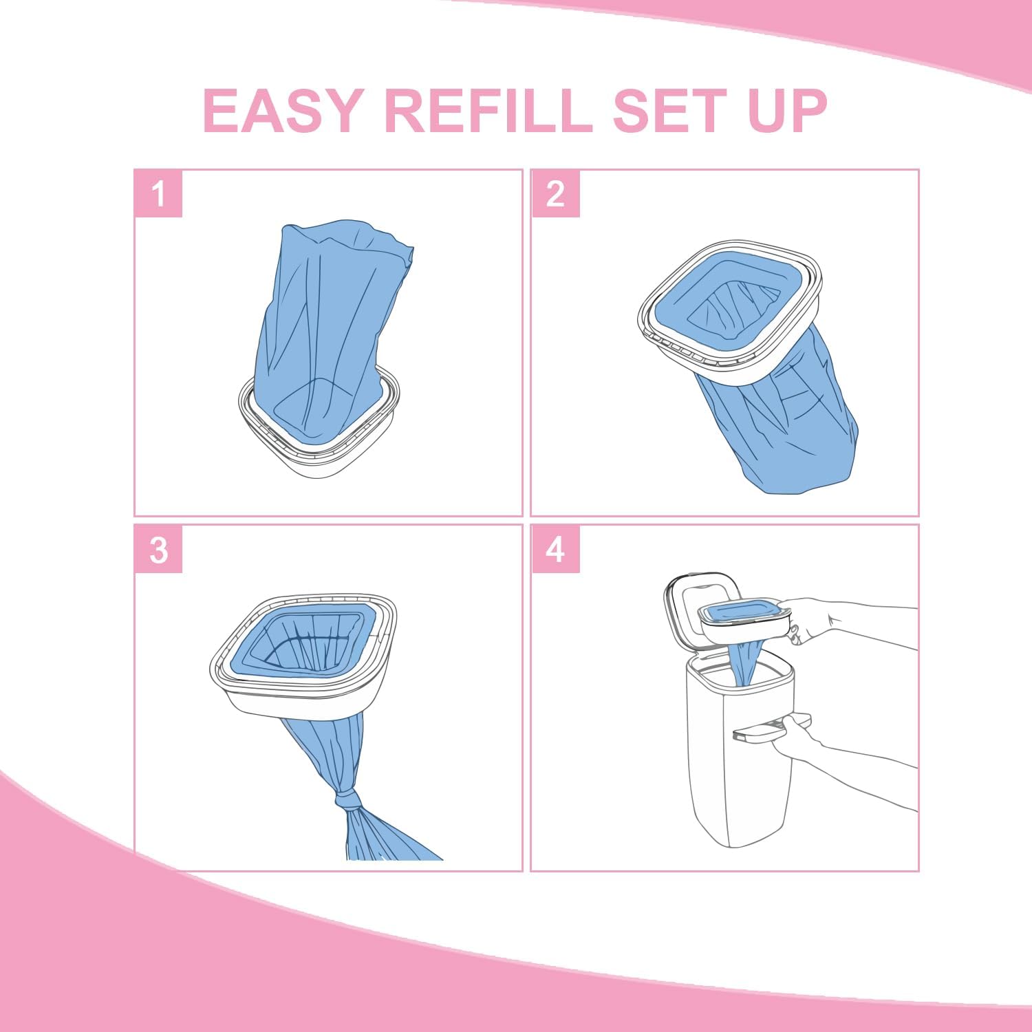 Square Starter Refills Disposal Bags Refill Compatible with Genie Diaper Compact,Select Pails (Not Fit Classic Version Pails), Hold Up to 165 Newborn-Sized Diapers Per Refill,6 Pack