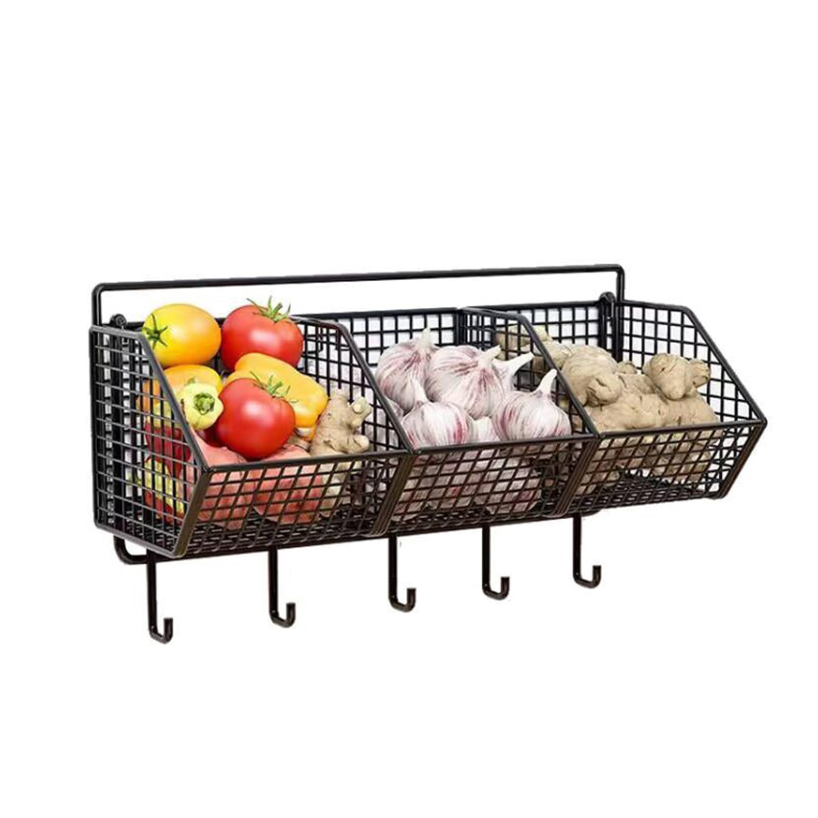 Cesto sospeso in metallo a 3 livelli, salvaspazio, per frutta, verdura e oggetti essenziali per il bagno, cestini rimovibili per organizzare la cucina ed elegante decorazione per la casa