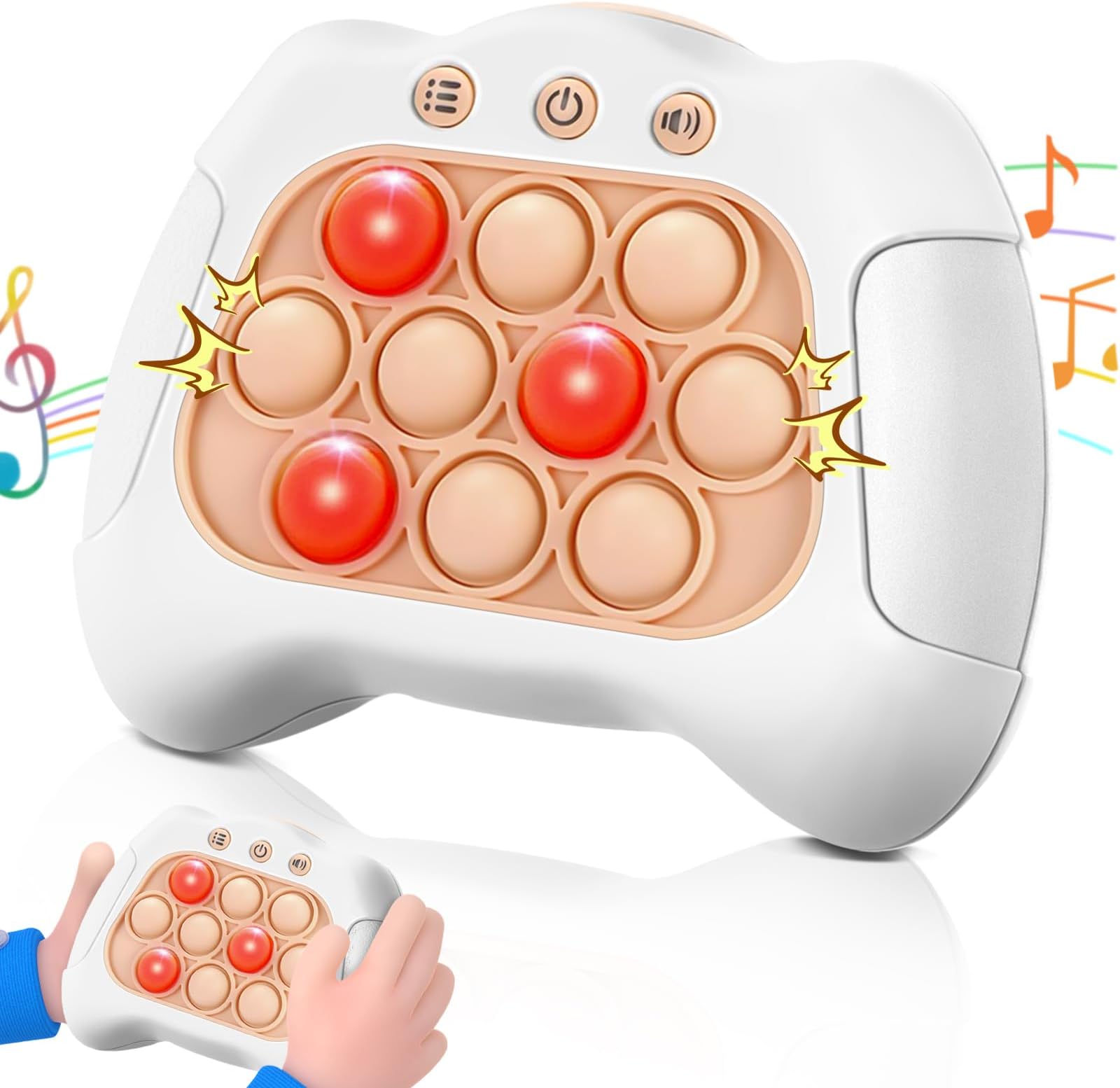 Quick Push Game，Pop Game Fidget Toys, Fast Push Bubble Game, Handheld Puzzle Game Sensory Toys ，Light Up Push Pop Game for Kids 3-12 Girls and Boys Teens Adults Decompression (White)