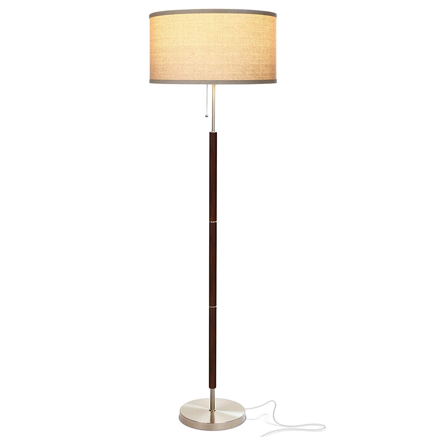 Carter LED Floor Lamp, Drum Shade with Walnut Wood Finish, Great Living Room Décor, Mid-Century Light for Living Rooms & Offices, Mid Century Modern Lamp for Bedroom