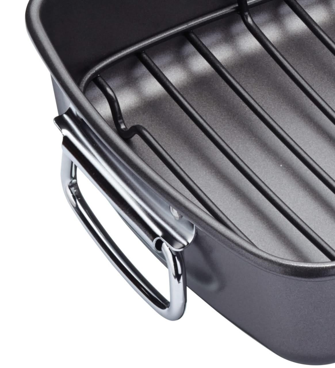 MasterClass Deep Roasting Tin mit Rack, Bratgeschirr für Backofen und Herd, Heavy Duty, rostfrei mit PTFE, PFOA und BPA frei Antihaft, spülmaschinenfest, 20-Jahres-Garantie, 40x28cm