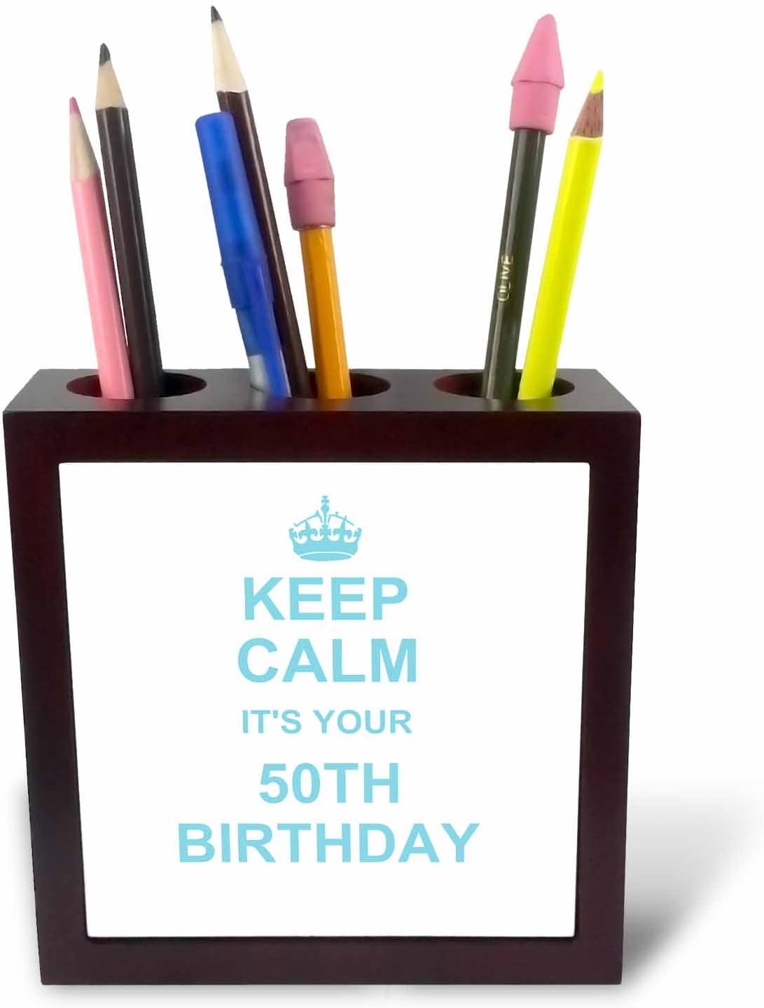 3dRose ph_157668_1 Keep Calm its Your 50Th Birthday-Blue-Funny Stay Calm and Carry on About Turning 50 Fifty Humor-Tile Pen Holder, 5-Inch