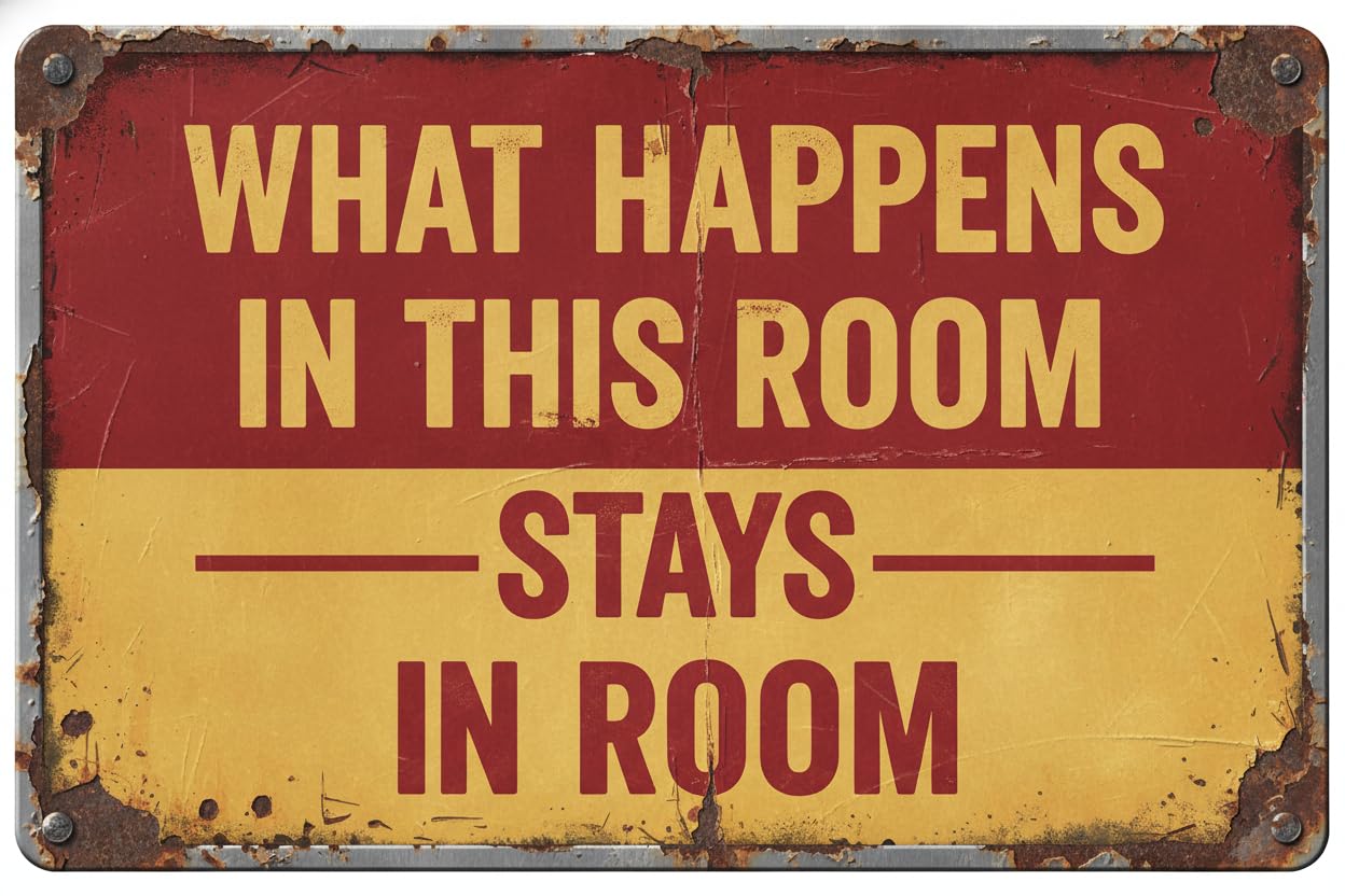 Vintage Metal Tin Sign Funny Metal Tin Sign Wall Decor Man Cave Bar Home Bedroom Door What Happens In This Room Stays In This Room 8X12 Inch Aluminum Custom Private Property Signs Outdoor
