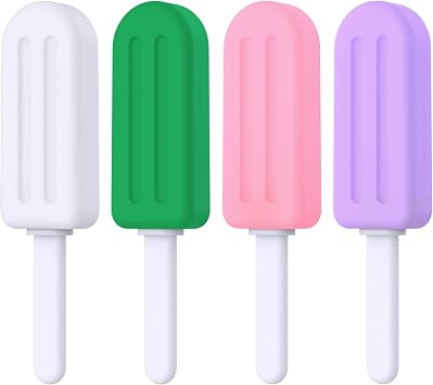 Chewies for Invisalign Aligner، CITYWAY 4 PCS Popsicle Silicone Chewies with Grip Handles، for Invisible or Metal Braces Aligner Munchies Unflavoured، Strawberry، Mint، Grape