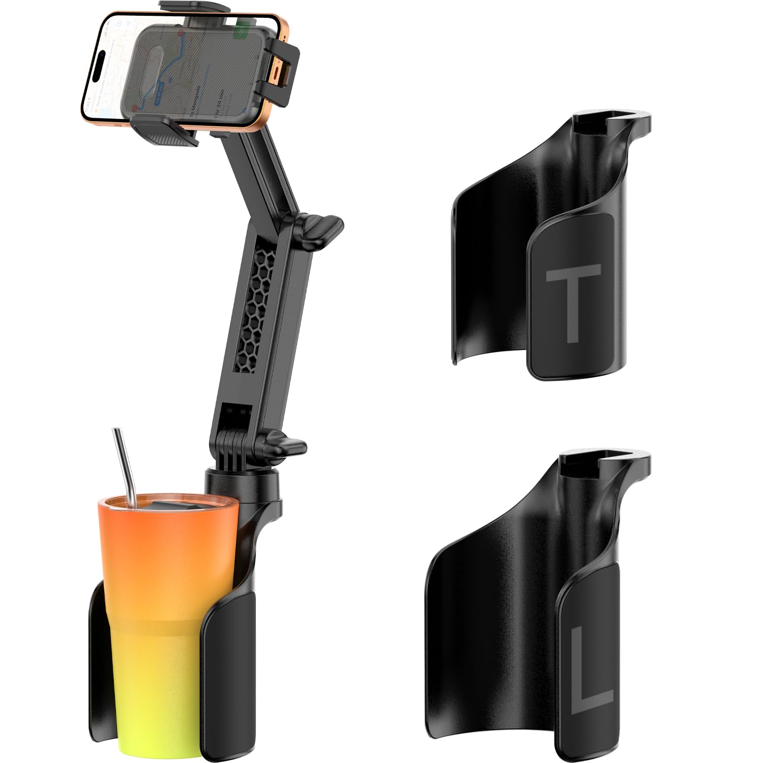AUNC Phone Holders for Your Car,2 in 1 Car Phone Holder with Two Adjustable Bases,Long Arm with 360°Rotation Cup Phone Holder for Car Compatible with
