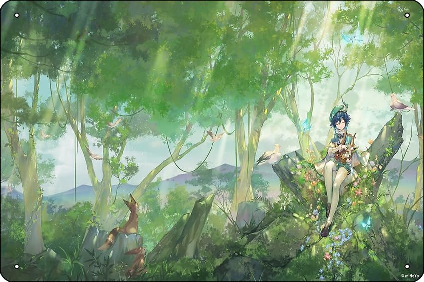 Venti - Forest | Genshin Impact Poster 8 x 12 Inch Funny Metal Tin Sign Game Room Man Cave Wall Decor