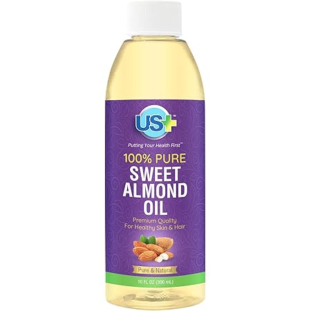 Us+ 100% Pure Sweet Almond Oil - Cold-pressed, Unrefined, Hexane-free - Premium Quality for Healthy Skin & Hair (10oz)