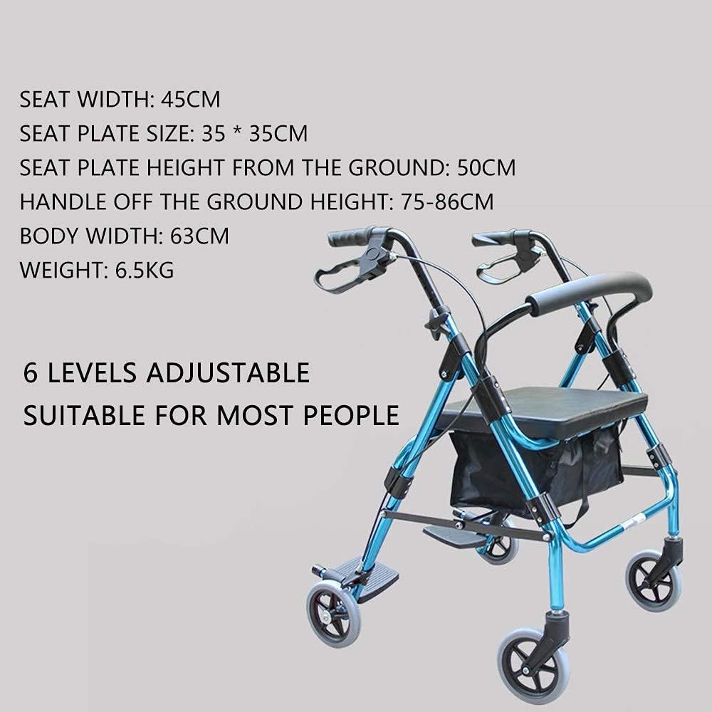 自走式高齢者用折りたたみ式ウォーカー、高さ調節可能、シートとフットレスト付きの軽量メディカルウォーカー、運動能力が低下した高齢者に適