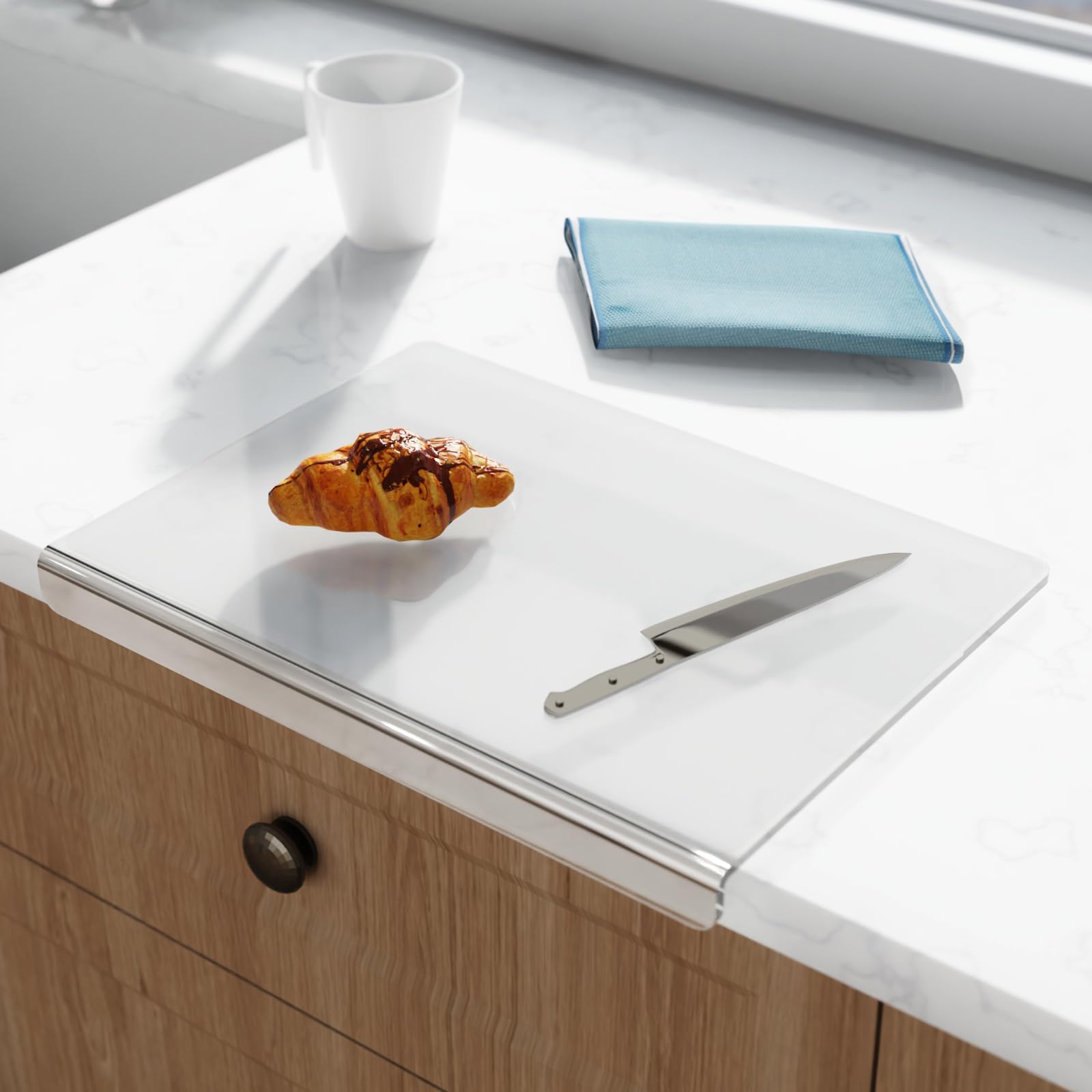 Clear Cutting Board for Countertop,Acrylic Transparent Cutting Board with Counter Lip,17 "x13 " Large Acrylic Non Slip Chopping Board for Kitchen with Towel