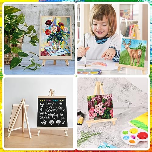 Image of 12 Pack 9 Inch Wood Easels, Easel Stand for Painting Canvases | Art and Crafts, Tripod Painting Party Easel, Kid Student Tabletop Easels for Paint, Portable Canvas Photo Picture Sign Holder