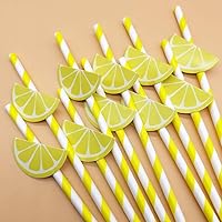 Vista 7 de popotes de papel con motivos de Frutas, biodegradable, 7.75 pulgadas, desechables, 100 unidades., Lemon