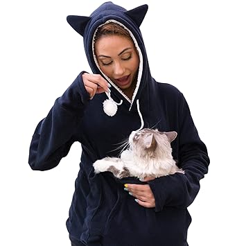 KangaKitty Hoodies Pet Holder Cat Dog Large Pouch Pocket Carriers Pullover with Cat Print Sweatshirt (X-Large)