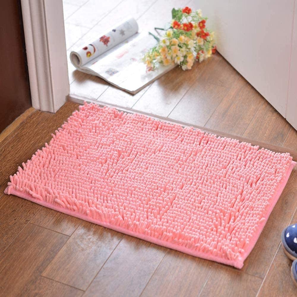 Tapis de bain shaggy rose 50x33cm pour securiser la sortie de douche des enfants