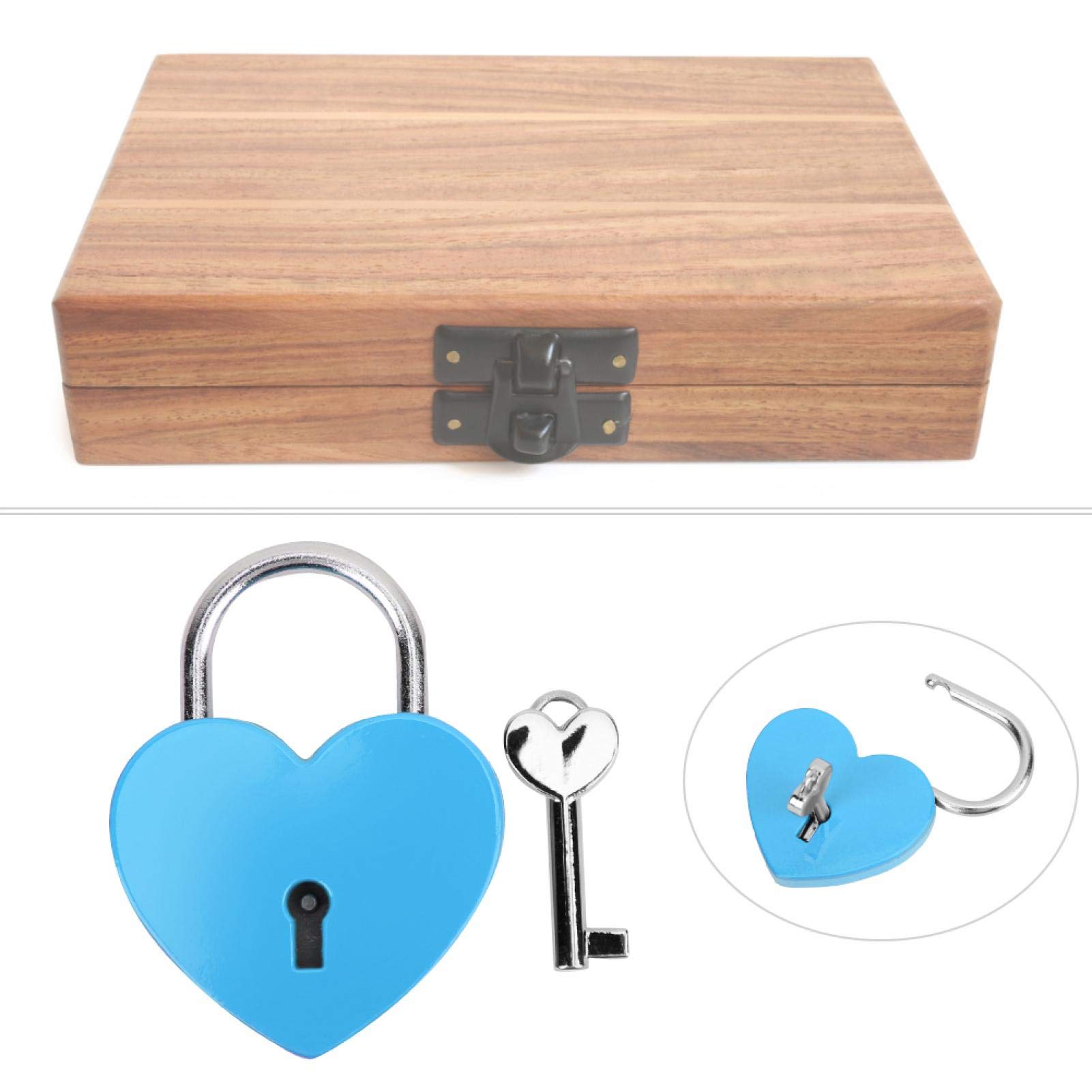 Hangslot, metalen hartvormige slot met sleutel, metalen slot voor bagage dagboek boek sieraden doos (wit