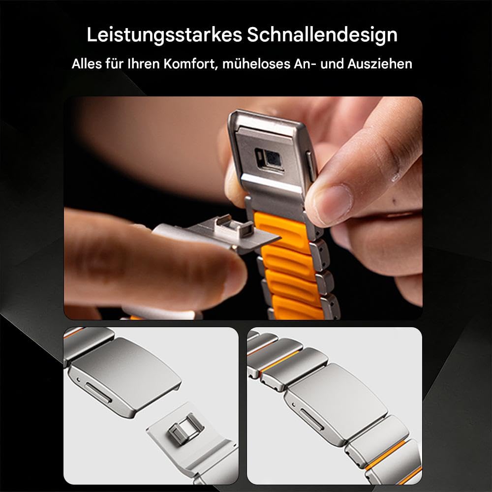 26mm Breites Titan-Schnellverschluss-Uhrenarmband mit Hybrid-Silikonfutter, kompatibel mit Instinct 3 50mm, Fenix 8 51mm, 22mm Armband ohne Lücke für Fenix 8 47mm, Kein Ziepen an den Haaren