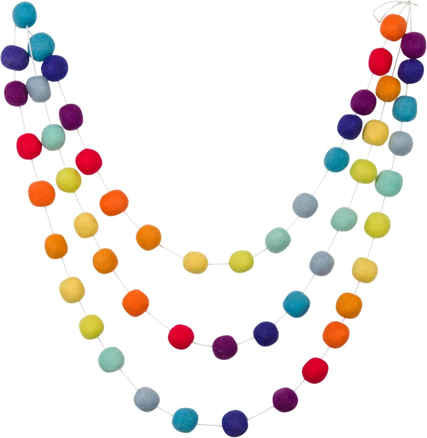 7 Foot Multicolored Rainbow Wool Felt Ball Pom Pom Garland - Colorful Vintage Christmas Tree Decor Holiday Party Banner Decoration for Wall, Crafts, Kids Room