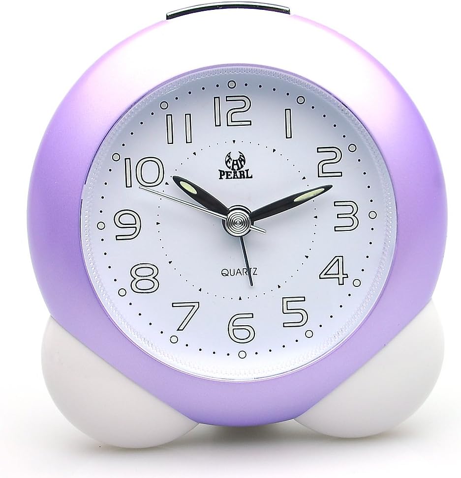 Deedo Sweep Quiet Bedside Battery Operated Analog Alarm Clock (Purple)