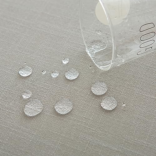 Nappe ronde 160 cm lavable et imperméable gris clair aspect lin - 6
