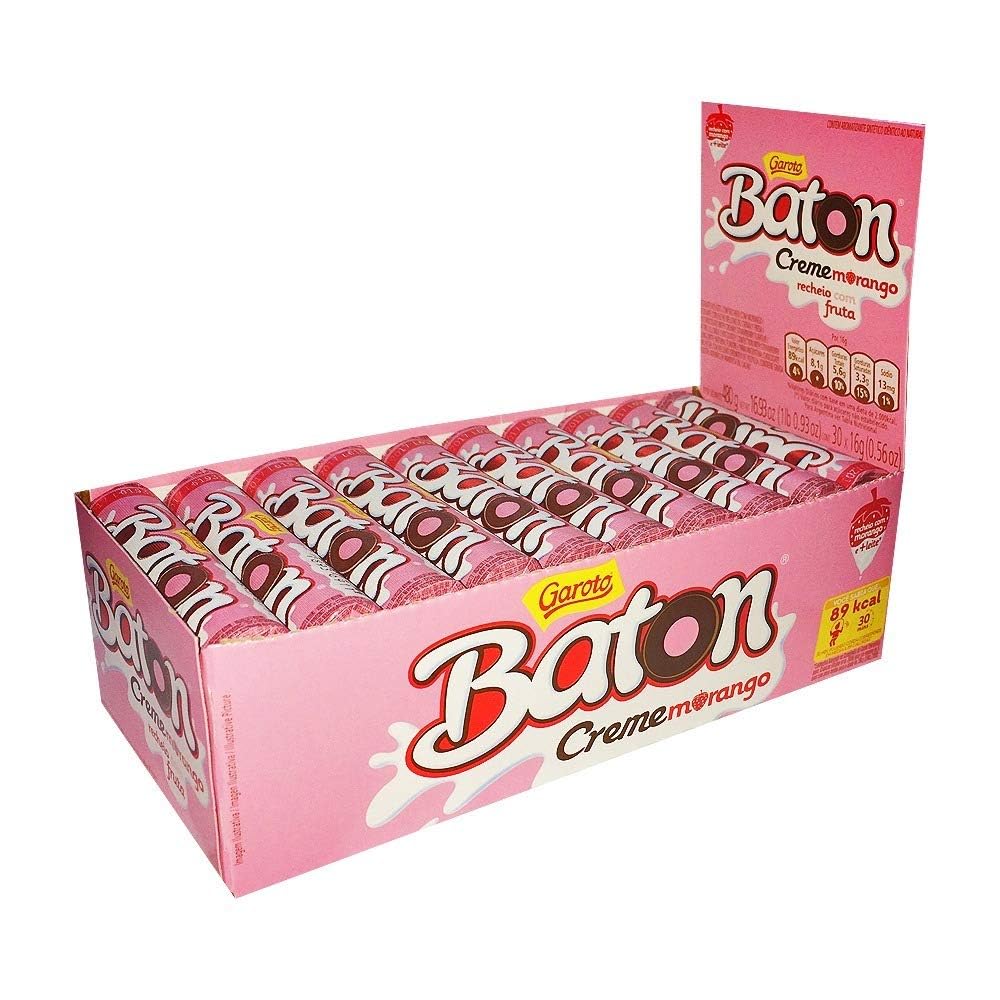 Chocolate Baton Assorted Flavors 16.93 oz by Brazilian Corner | Chocolate Baton Sabores Diversos 480g | Chocolate Imported From Brazil | 30 Units per Box | Milk Chocolate, White Chocolate, Extra Milk, Strawberry Cream (480g, White Chocolate)
