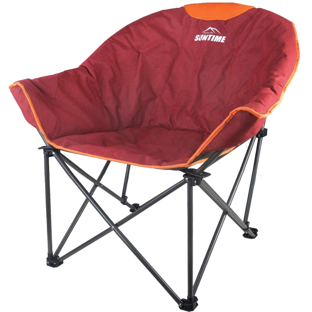 OUTDOOR LIVING SUNTIME Sofa Chair, Oversize Padded Moon Leisure Portable Stable Comfortable Folding Chair for Camping, Hiking, Carry Bag (Red)