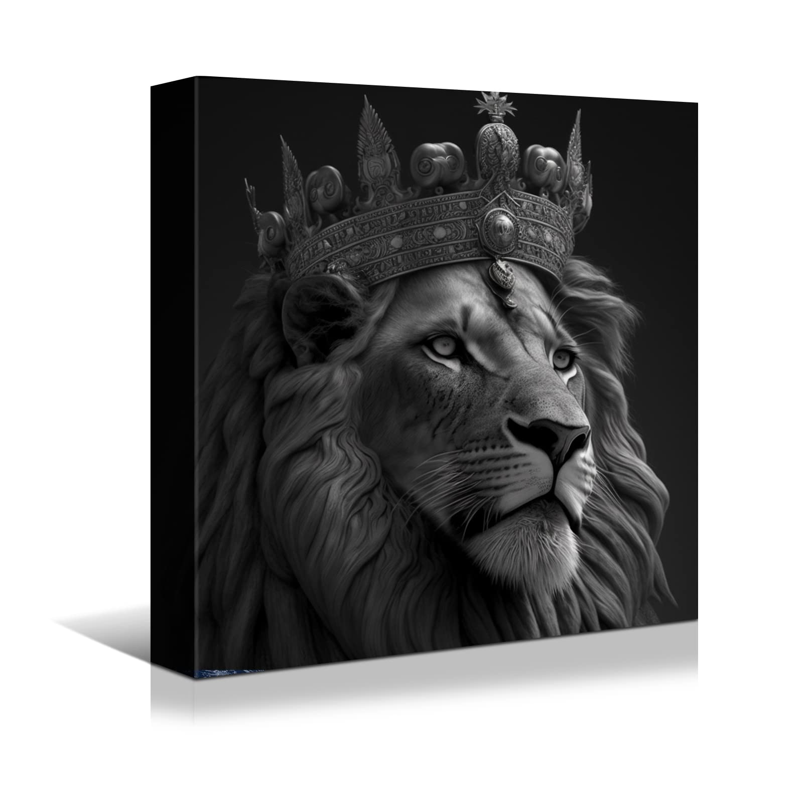 stillshin Lion Canvas wall Art Black and White Abstract King Lion with Crown Wall Decoration Animal Lion Head Portrait Living Room Bedroom Bathroom Kids Room Decoration Gift Wall Decor Painting