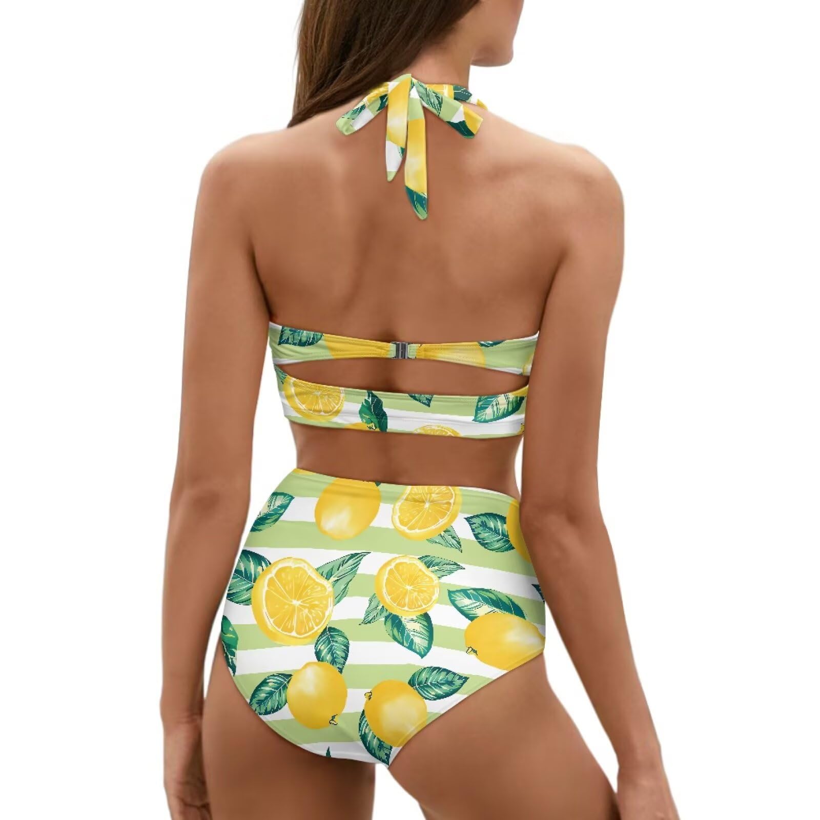 Poceacles Damski dwuczęściowy zestaw bikini push up dekolt w serek wiązany strój kąpielowy regulowane paski stroje kąpielowe bezczelne marszczone stroje kąpielowe