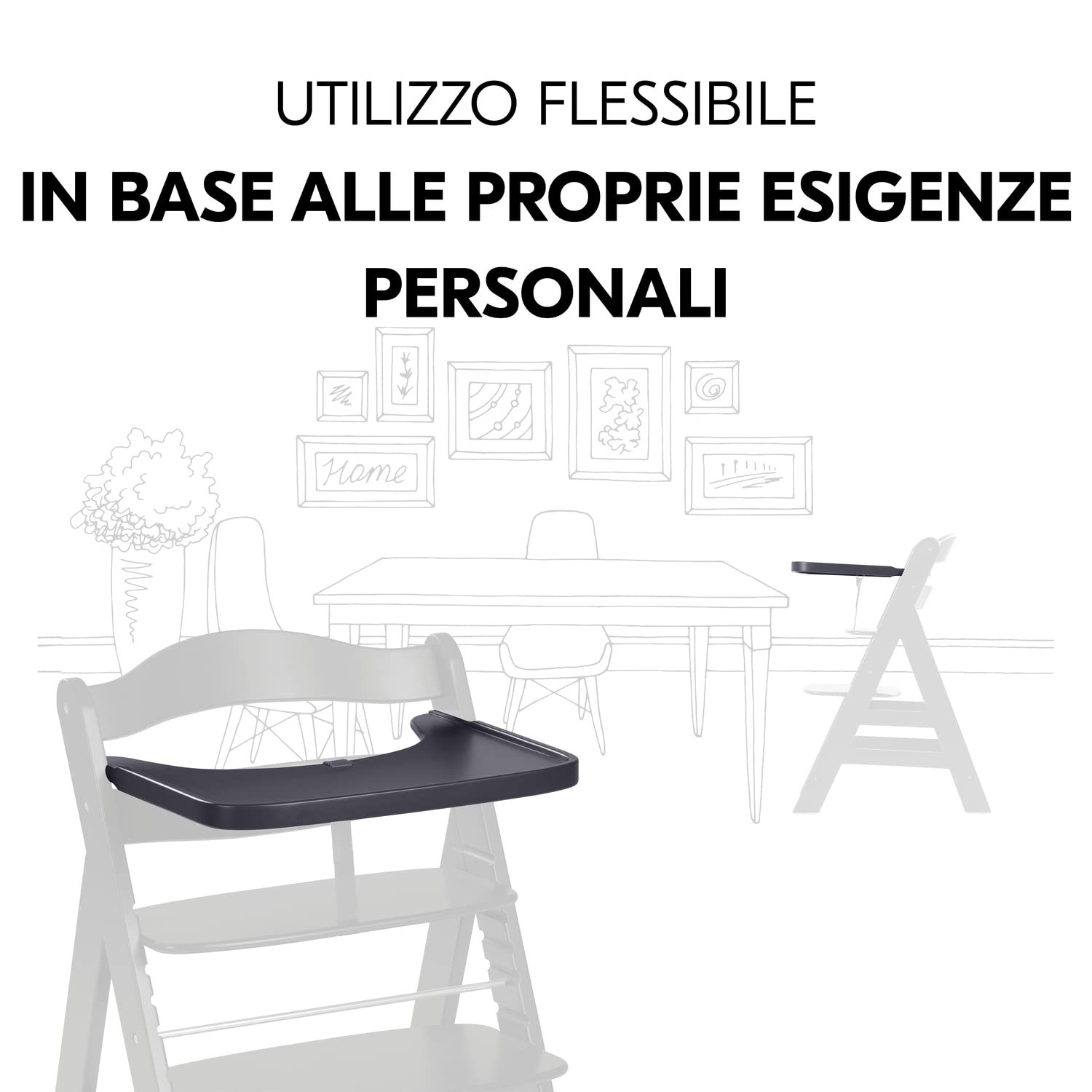hauck Alpha Wooden Tray, Grigio Scuro - Vassoio in Legno Compatibile con Seggiolone Pappa Alpha+ e Beta+ per Bambini 6-36 Mesi, con Bordo Rialzato e Cert. FSC®