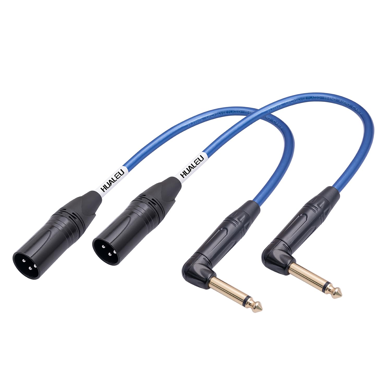 Audiokabel, rechtwinklig, 6,35 mm TS auf XLR 3-poliger Stecker, 6,35 mm TS Mono rechtwinklig auf XLR-Stecker, 3-polig, 6 N OFC + versilbertes HI-End-Audiokabel für Mikrofon-Mixer, 30 cm, 2