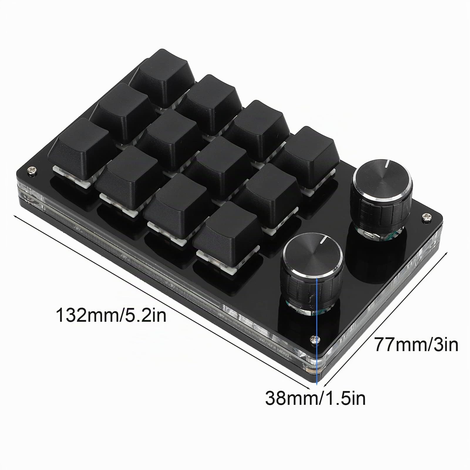 Cuifati Mini Clavier Mécanique Macro à Une Main - 12 Touches Micro Programmables et 2 Boutons, Bricolage pour Jeu (Tout Noir)