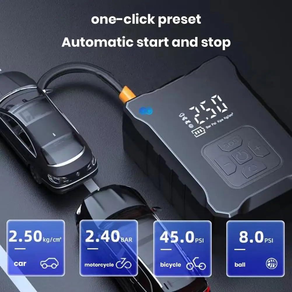 Inflador Ruedas Coche Inflador de neumáticos, compresor de aire portátil con bomba de aire eléctrica recargable Digital, manómetro de presión de neumáticos Compresores de aire portátiles(Blue)