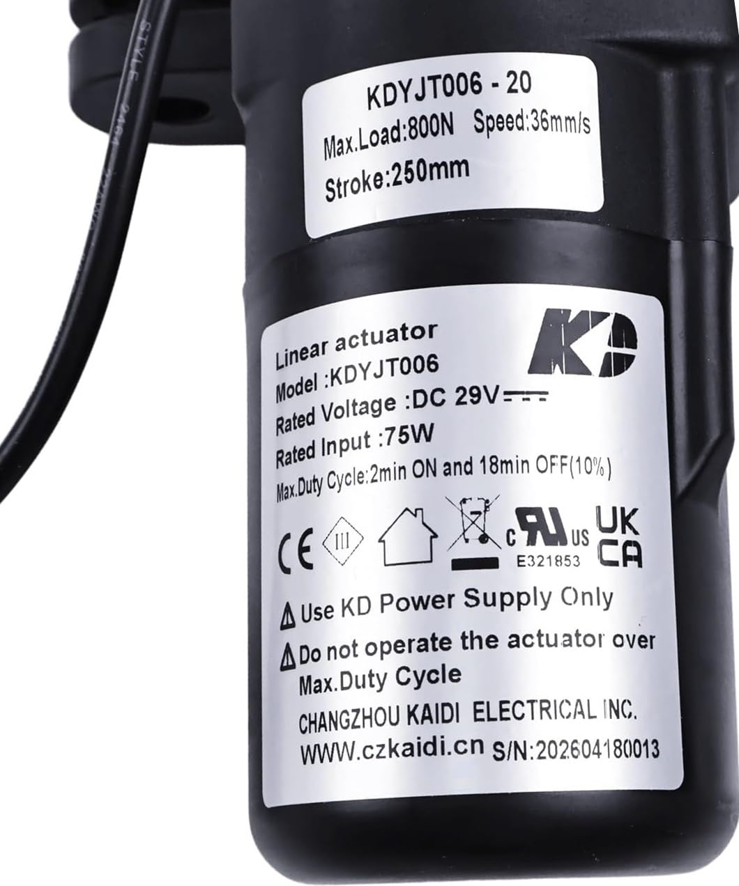 Kit de moteur d'actionneur linéaire KDYJT006-20 KDYJT00620 compatible avec les canapés inclinables électriques, course de 250 mm, dimension d'installation minimale 432 mm