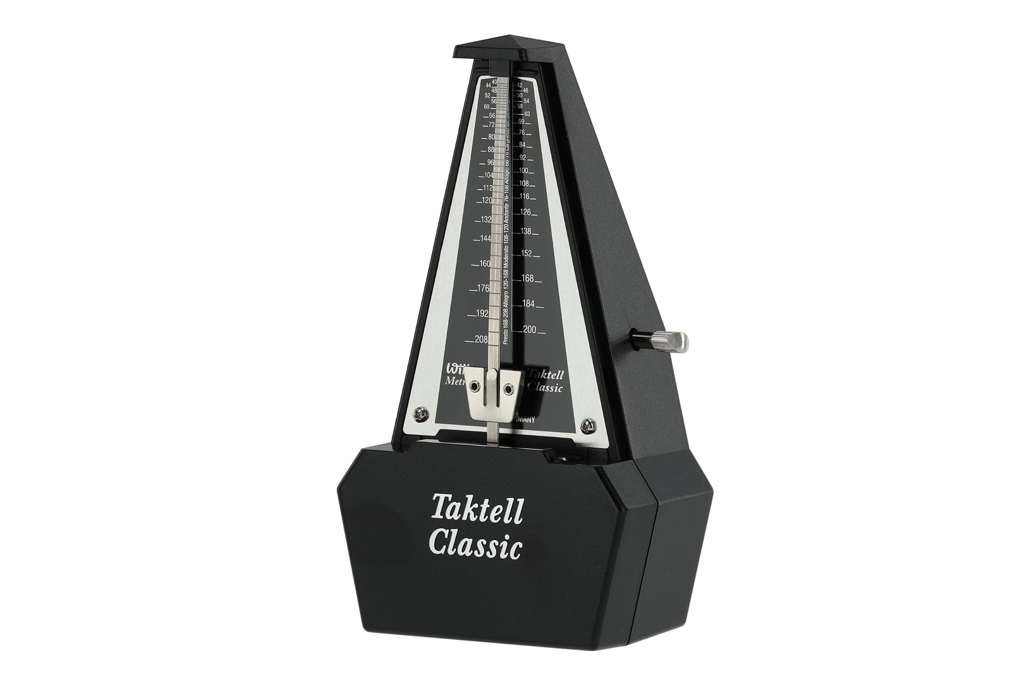 Wittner Metrónomo Taktell Classic Serie 829 - Carcasa de plástico - Sin campana - Negro/Plateado - Mecánico con cuerda - No se requieren baterías - Hecho en Alemania