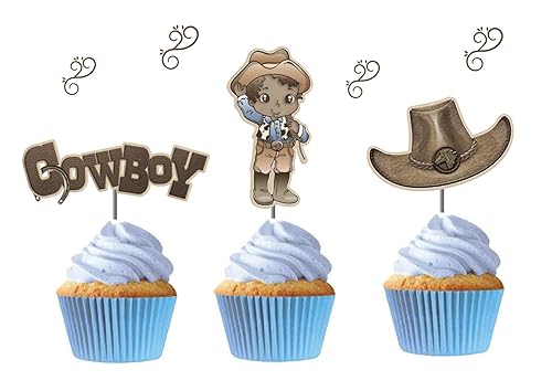 African American Cowboy Cupcake Toppers 12 pcs, Cake Picks, Birthday Decoration, Party Supplies, Western Baby Shower Themed disponible en Yaxa Peru